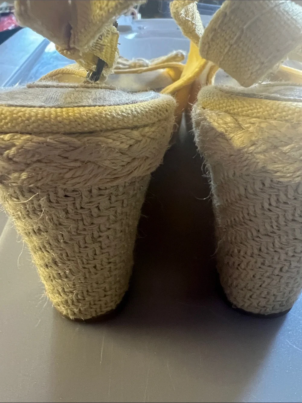 Yellow Slingback Peep-Toe Flats with Rope Bow Accent